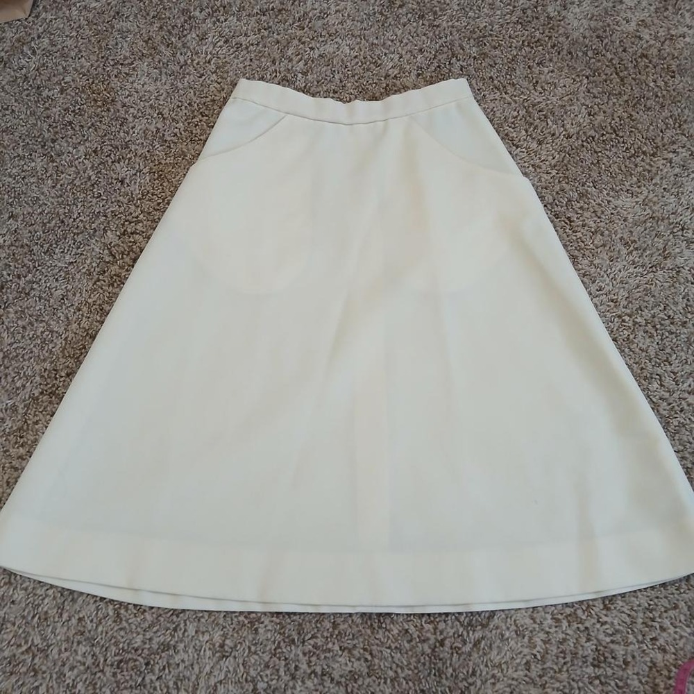 True vintage 70s cream polyester A-line skirt,‎ size XS/S